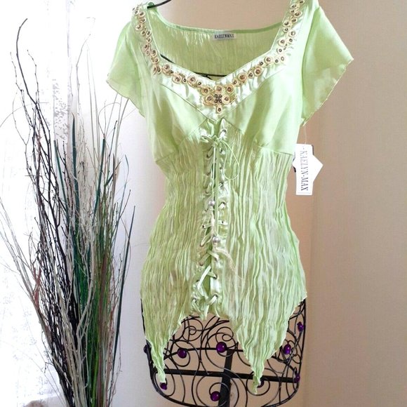 Kaelyn-Max Tops - NWT Kaelyn Max Embellished Laced up Front Top Size L